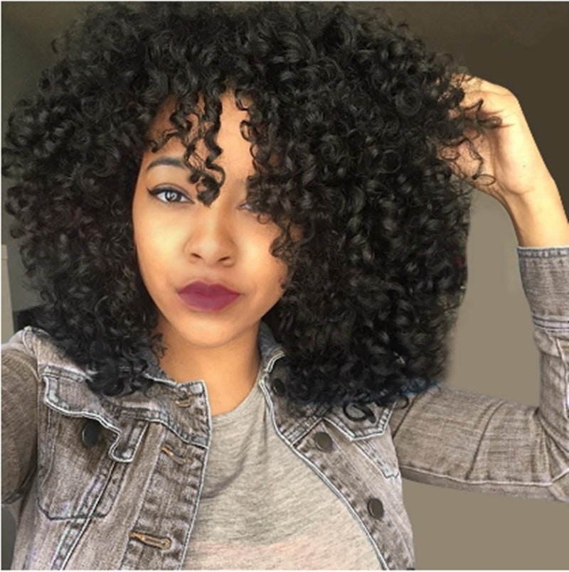 European and American Wigs – Short Curly Hair with Fluffy Bangs