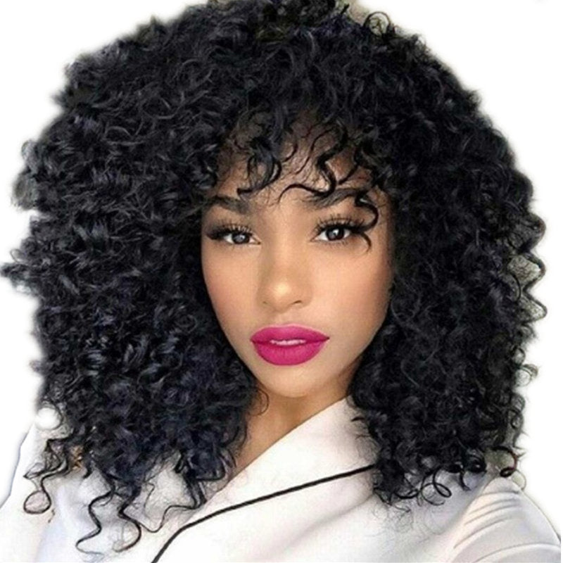 European and American Wigs – Short Curly Hair with Fluffy Bangs