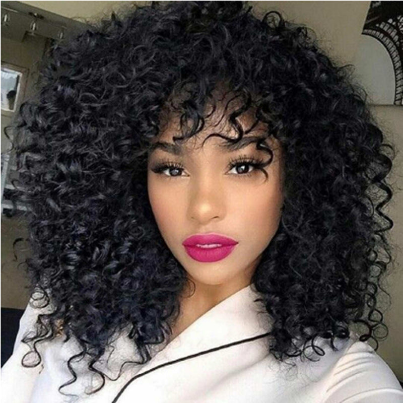 European and American Wigs – Short Curly Hair with Fluffy Bangs